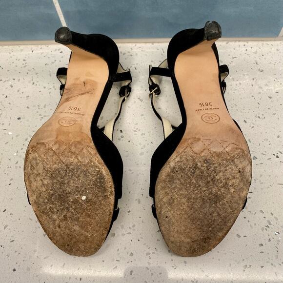 Chanel Interlocking CC Logo T-Strap Sandals 36.5 Black 2013 Lagerfeld With Box - Picture 13 of 16